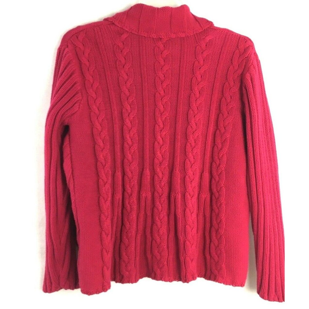 Additions By Chico's  Open Front Cable Knit  Cardigan Sweater Cotton Fuschia, Lg - Picture 3 of 6